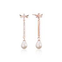 Sterling Silver Drop Earring, 925 Sterling Silver, with Shell Pearl, rose gold color plated, micro pave cubic zirconia & for woman, white  1.5mm,1mm 