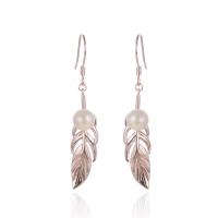 Sterling Silver Drop Earring, 925 Sterling Silver, with Shell Pearl, rose gold color plated, for woman & hollow 6mm 