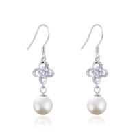 Sterling Silver Drop Earring, 925 Sterling Silver, with Shell Pearl, plated, micro pave cubic zirconia & for woman 1mm,8mm,4mm 