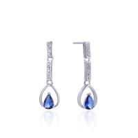Sterling Silver Drop Earring, 925 Sterling Silver, plated, micro pave cubic zirconia & for woman & hollow  1mm 