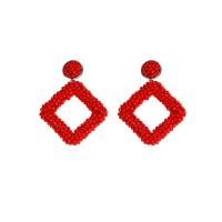 Glass Seed Beads Earring, Zinc Alloy, with Seedbead, Rhombus, for woman & hollow, 57mm 