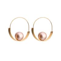 boucles d'oreilles cerceau en alliage zinc, alliage de zinc, avec Shell Pearl, Plaqué de couleur d'or rose, pour femme, 43mm, Vendu par paire