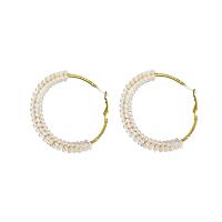 Zinc Alloy Hoop Earring, with 925 Sterling Silver, gold color plated, for woman, white 