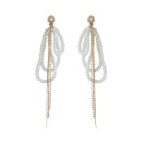 Zinc Alloy Rhinestone Drop Earring, gold color plated, for woman & with rhinestone, white 