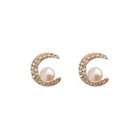 Zinc Alloy Rhinestone Stud Earring, gold color plated, for woman & with rhinestone, white 
