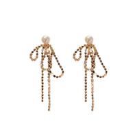 Fashion Fringe Earrings, Zinc Alloy, gold color plated, for woman, white 