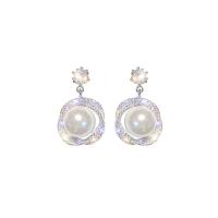 Zinc Alloy Rhinestone Drop Earring, silver color plated, for woman & with rhinestone, white 