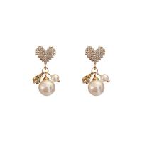 Zinc Alloy Rhinestone Drop Earring, gold color plated, for woman & with rhinestone, white 