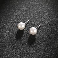 Freshwater Pearl Stud Earring, Zinc Alloy, with Copper Coated Plastic, Round, plated, fashion jewelry & for woman, silver color, 8mm 