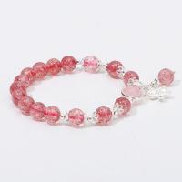 Strawberry Quartz Bracelet, Round, platinum plated, fashion jewelry & for woman, pink, 140-160*8-9mm 