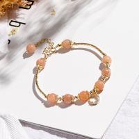 Sunstone Bracelet, with Brass, Round, plated, fashion jewelry & for woman, golden, 240mm 