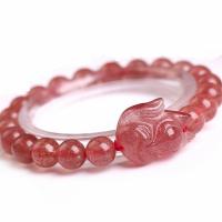 Quartz Bracelets, Strawberry Quartz, polished, for woman, pink, 8mm Approx 7 Inch 