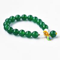 Green Agate Bracelets, with Cloisonne, gold color plated, for woman, green, 10mm Approx 7 Inch 