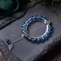 Драгоценный камень Браслеты, кианит, с Тибетский серебро, полированный, Женский, голубой, 8mm, длина:Приблизительно 7 дюймовый, продается Strand