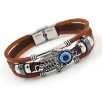 PU Leather Cord Bracelets, Zinc Alloy, with PU Leather & Stainless Steel, Evil Eye, plated, Unisex & enamel & multi-strand Approx 8.26 Inch 