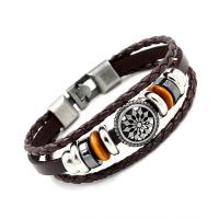 PU Leather Cord Bracelets, Zinc Alloy, with PU Leather & Wood, plated, Unisex & multi-strand Approx 8.26 Inch 