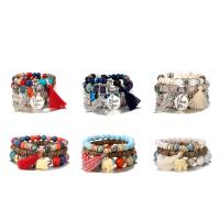 Gemstone Bracelets, Zinc Alloy, with Gemstone & Wood, plated, 4 pieces & for woman 60mm 