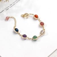 Gemstone Bracelets, Quartz, with Brass, Round, plated, fashion jewelry & for woman, multi-colored, 190mm 