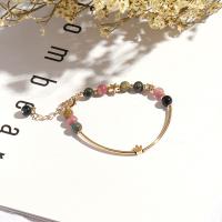 Tourmaline Bracelet, with Brass, Round, plated, fashion jewelry & for woman, multi-colored, 210mm 