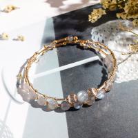 Moonstone Bracelet, with Brass, Round, plated, fashion jewelry & for woman, grey, 190mm 