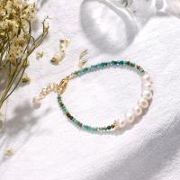 Bracelets de perles en turquoises, perle, avec turquoise & laiton, Rond, Placage, bijoux de mode & pour femme, vert, 180mm, Vendu par brin