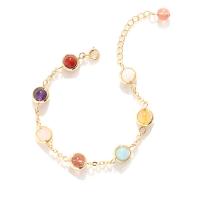 Gemstone Bracelets, Quartz, with Brass, Round, plated, fashion jewelry & for woman, multi-colored, 200mm 