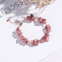 Quartz Bracelets, Strawberry Quartz, with Brass, Donut, plated, fashion jewelry & for woman, pink, 190mm 