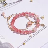 Quartz Bracelets, Strawberry Quartz, with Rose Quartz & Brass, Round, plated, fashion jewelry & for woman 190mm 