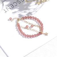 Quartz Bracelets, Strawberry Quartz, with Brass, Round, plated, fashion jewelry & for woman, pink, 190mm 