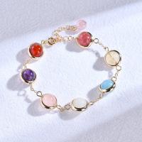 Gemstone Bracelets, Quartz, with Brass, Round, 18K gold plated, fashion jewelry & for woman, multi-colored, 180*8mm 