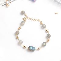 Лунный камень браслет, с Латунь, Круглая, Другое покрытие, ювелирные изделия моды & Женский, серый, 190mm, продается Strand