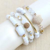 Quartz Bracelet Set, with Natural Stone, Round, polished, 4 pieces & fashion jewelry & for woman, white, 180*8mm 