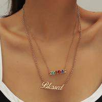 Fashion Multi Layer Necklace, Zinc Alloy, Alphabet Letter, plated, fashion jewelry & for woman & with rhinestone, golden 