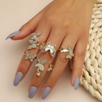 Zinc Alloy Ring Set, finger ring, Butterfly, plated, 5 pieces & fashion jewelry & for woman & with rhinestone, golden 