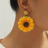 Resin Drop Earring, Sunflower, plated, fashion jewelry & for woman, yellow 