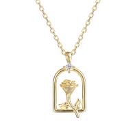 Cubic Zircon Micro Pave Sterling Silver Necklace, 925 Sterling Silver, with 1.18 inch extender chain, gold color plated, micro pave cubic zirconia & for woman & hollow Approx 16.02 Inch 