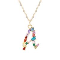 Cubic Zircon Micro Pave Sterling Silver Necklace, 925 Sterling Silver, with 2.36 inch extender chain, Alphabet Letter, gold color plated & micro pave cubic zirconia & for woman, multi-colored Approx 15.55 Inch 