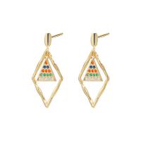Sterling Silver Drop Earring, 925 Sterling Silver, Rhombus, gold color plated, micro pave cubic zirconia & for woman & hollow 