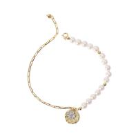 Sterling Silver Bracelets, 925 Sterling Silver, with Shell Pearl, plated, for woman 10+12.5cm 