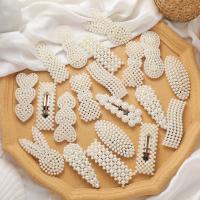 Hair Snap Clips, Zinc Alloy, hair clip, with Plastic Pearl, fashion jewelry & for woman, 78mm 