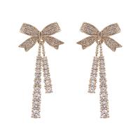 Zinc Alloy Rhinestone Drop Earring, with 925 Sterling Silver, plated, fashion jewelry & with rhinestone, golden 