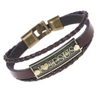 Cowhide Bracelets, Split Layer Cowhide Leather, with Alloy, fashion jewelry Approx 20.5 cm 
