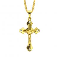 Rhinestone Zinc Alloy Necklace, Crucifix Cross, plated, fashion jewelry & with rhinestone, golden 