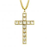 Rhinestone Zinc Alloy Necklace, Cross, plated, fashion jewelry & with rhinestone, golden 