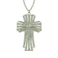 Rhinestone Zinc Alloy Necklace, Cross, plated, fashion jewelry & with rhinestone, silver color 