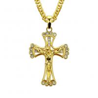 Rhinestone Zinc Alloy Necklace, Crucifix Cross, plated, fashion jewelry & with rhinestone, golden 