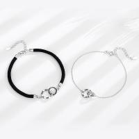 Couple Bracelet, 925 Sterling Silver, with Wax Cord, Donut, plated, fashion jewelry & for couple 