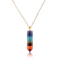 Gemstone Necklaces, Brass, with Natural Stone & Crystal, Bullet, plated, fashion jewelry & for woman 40*45mm 