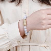 Gemstone Bracelets, Natural Stone, with Brass, Round, plated, fashion jewelry & for woman, white, 10.2*11.5*25.5*180mm 