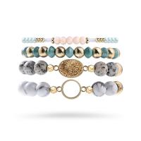 Gemstone Bracelets, Natural Stone, with Brass, Round, plated, 4 pieces & fashion jewelry & for woman, mixed colors, 180mm 